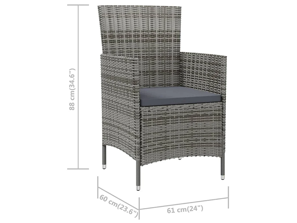 Chaises de jardin avec coussins lot de 2 Résine tressée Gris