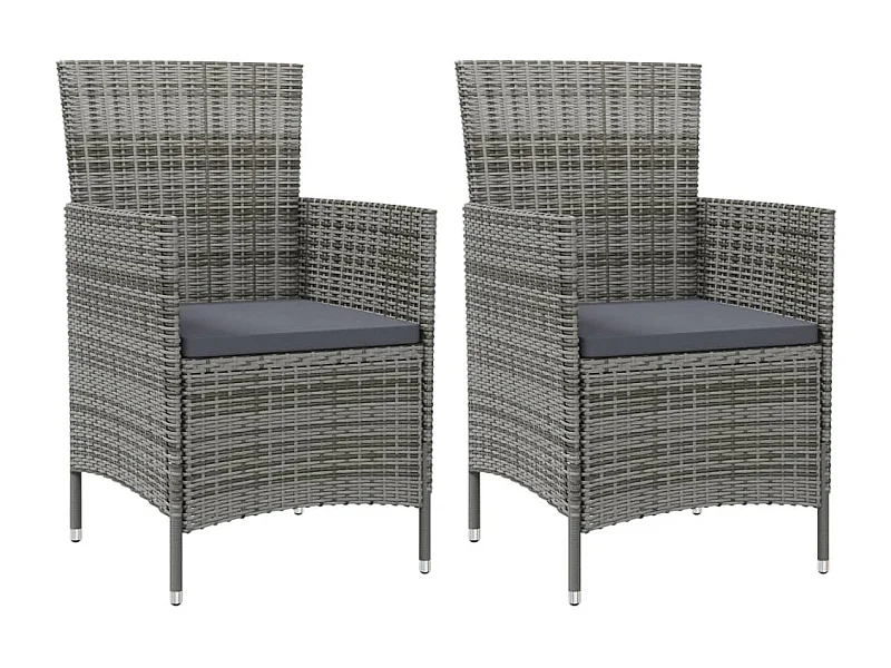 Chaises de jardin avec coussins lot de 2 Résine tressée Gris