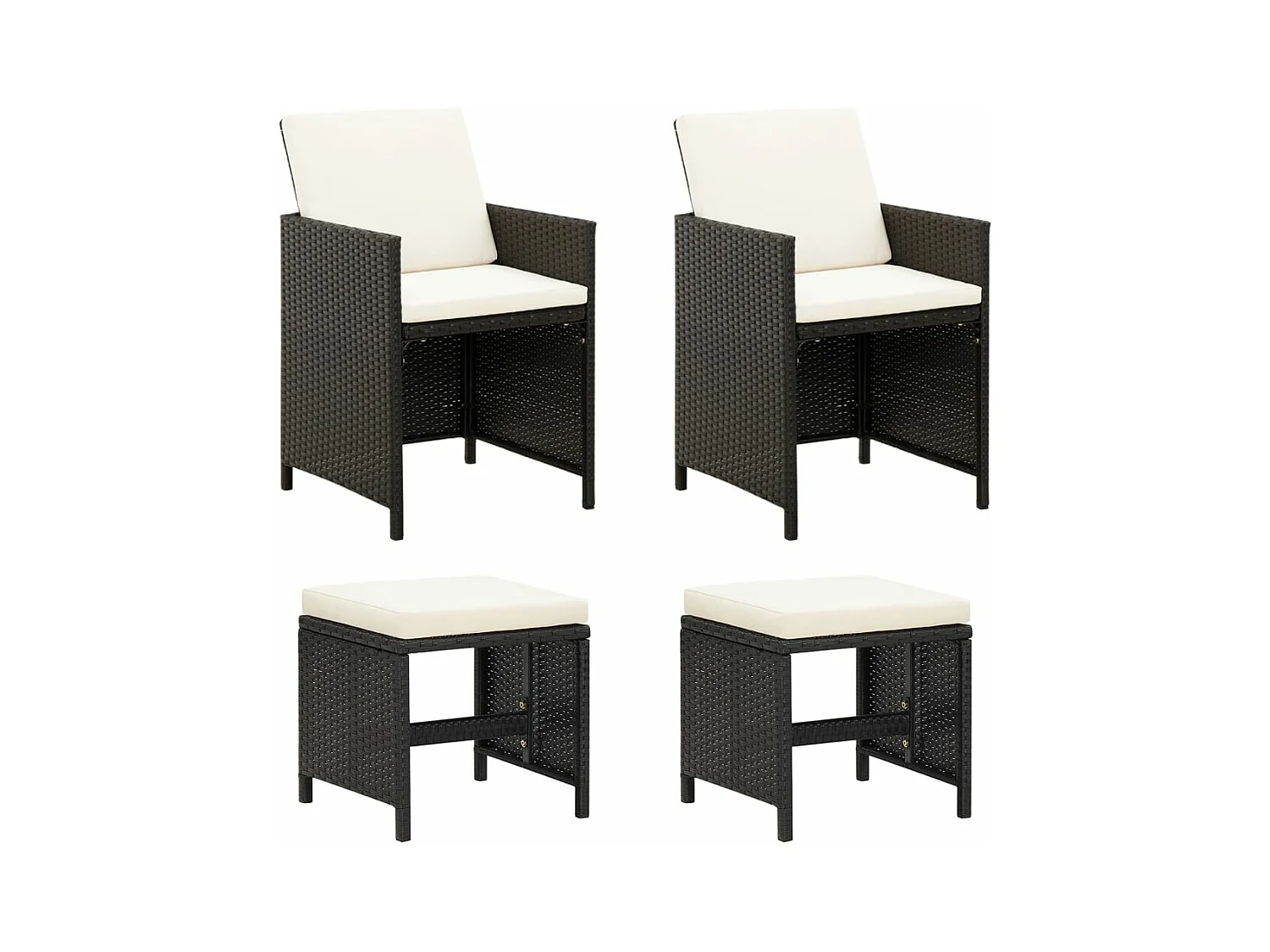 Jeu de chaise et tabouret de jardin 4 pcs Résine tressée Noir