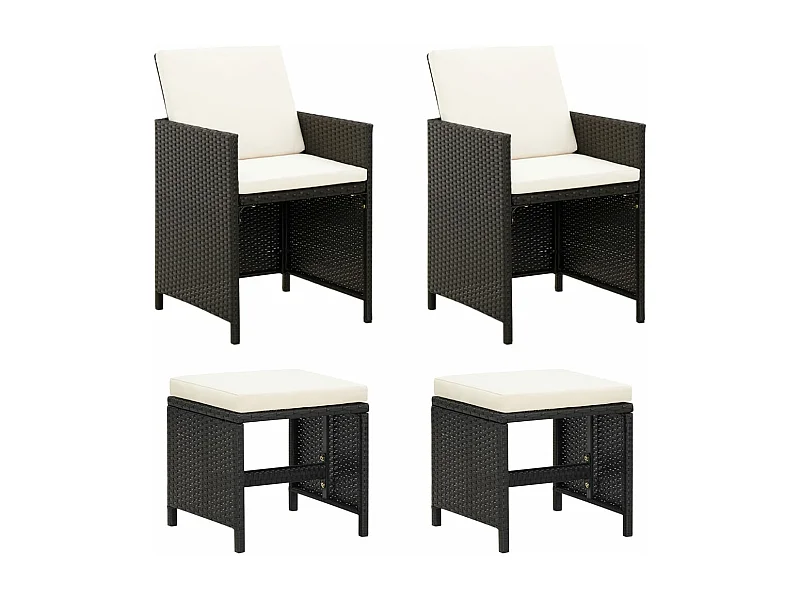 Jeu de chaise et tabouret de jardin 4 pcs Résine tressée Noir