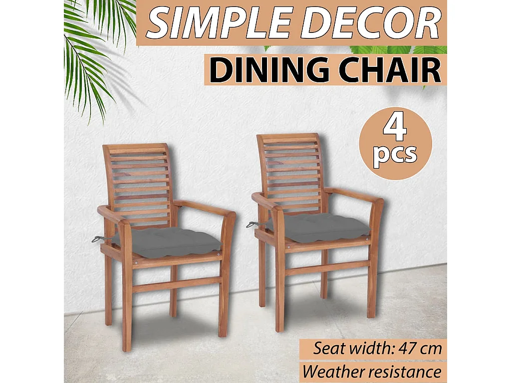 Sillas de comedor 4 uds madera maciza de teca con cojines gris