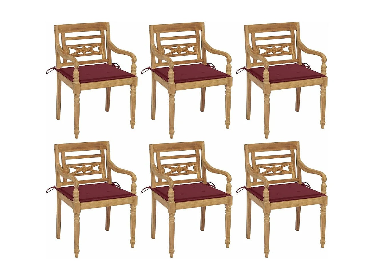Chaises Batavia avec coussins lot de 6 Bois de teck solide