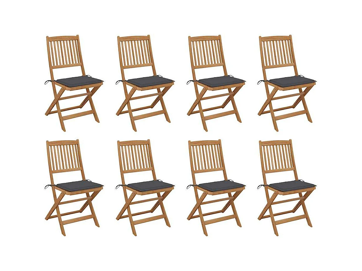 Chaises pliables d'extérieur et coussins lot de 8 Bois d'acacia