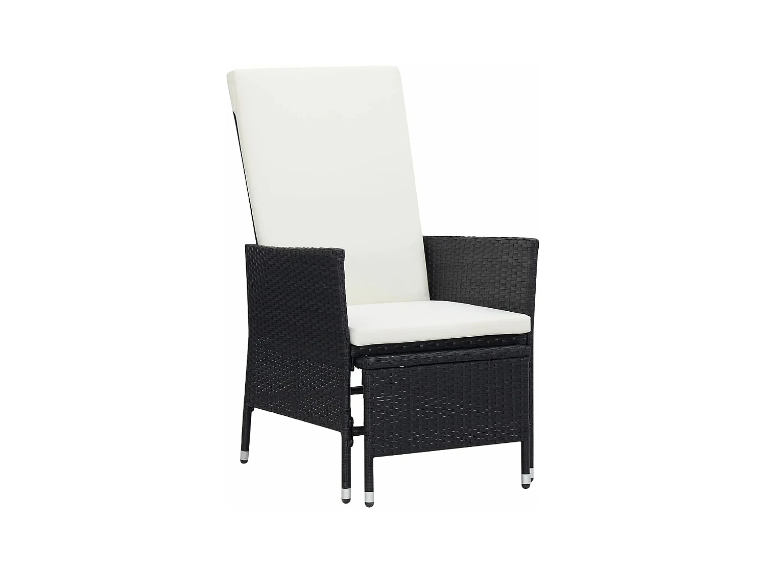 Sedia da Giardino Reclinabile con Cuscino in Polyrattan Nero
