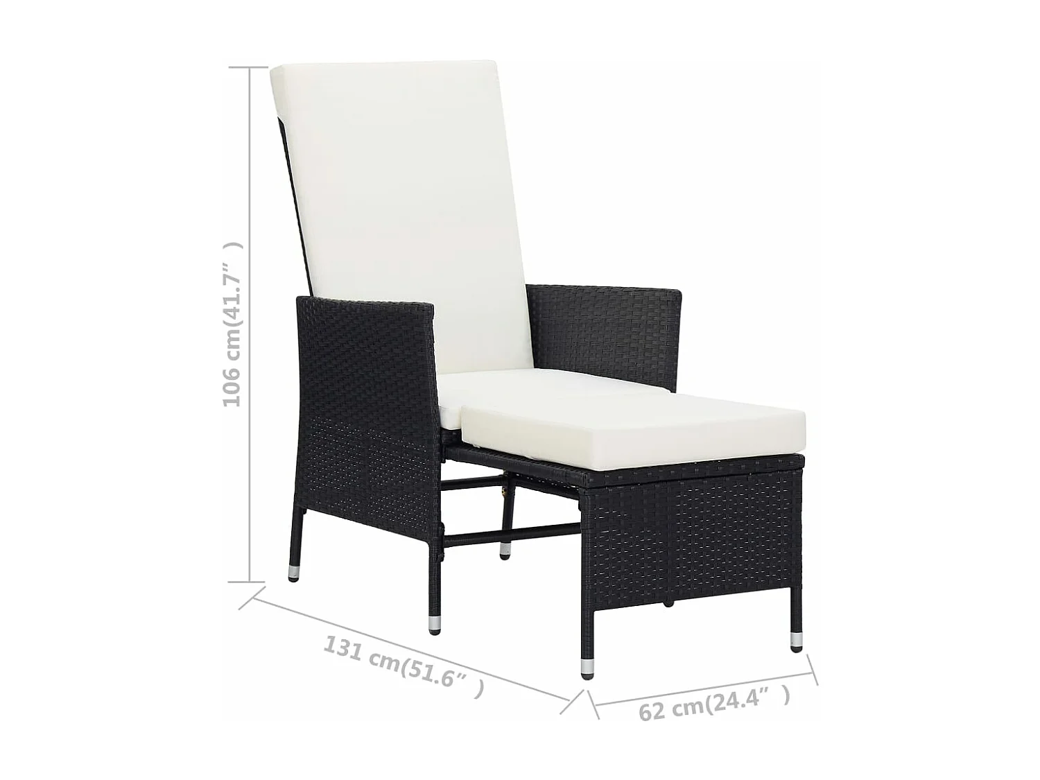 Chaise inclinable de jardin avec coussins Résine tressée Noir