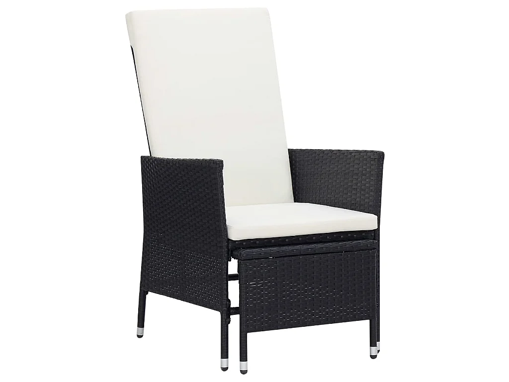 Chaise inclinable de jardin avec coussins Résine tressée Noir