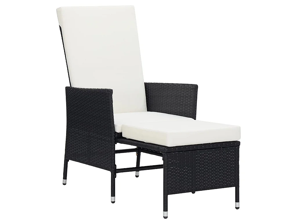 Chaise inclinable de jardin avec coussins Résine tressée Noir