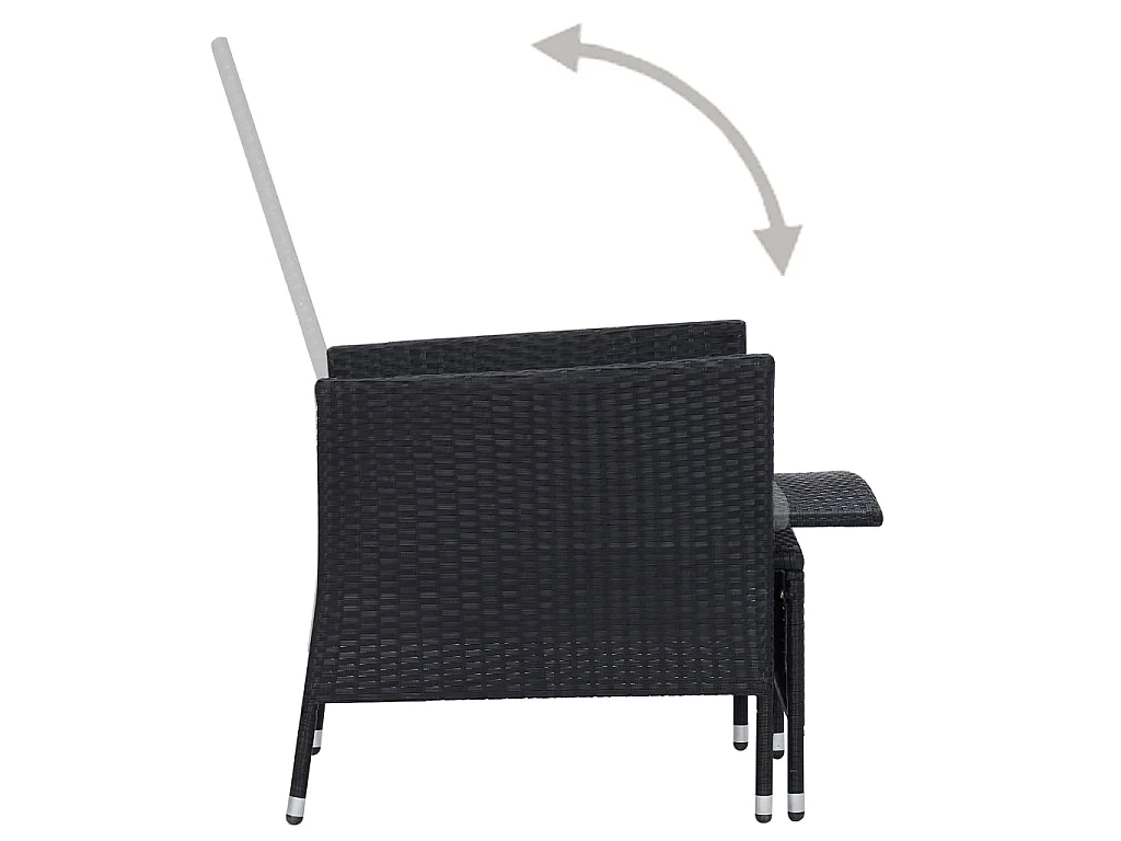 Chaise inclinable de jardin avec coussins Résine tressée Noir