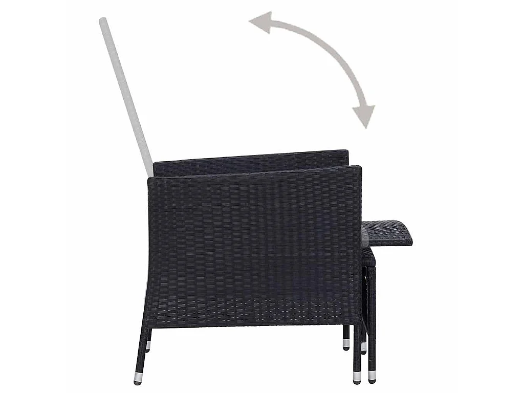 Chaise inclinable de jardin avec coussins Résine tressée Noir