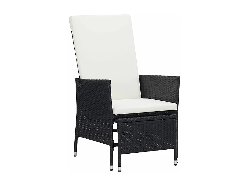 Chaise inclinable de jardin avec coussins Résine tressée Noir