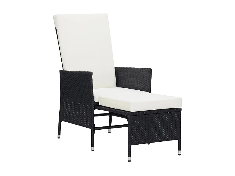 Sedia da Giardino Reclinabile con Cuscino in Polyrattan Nero