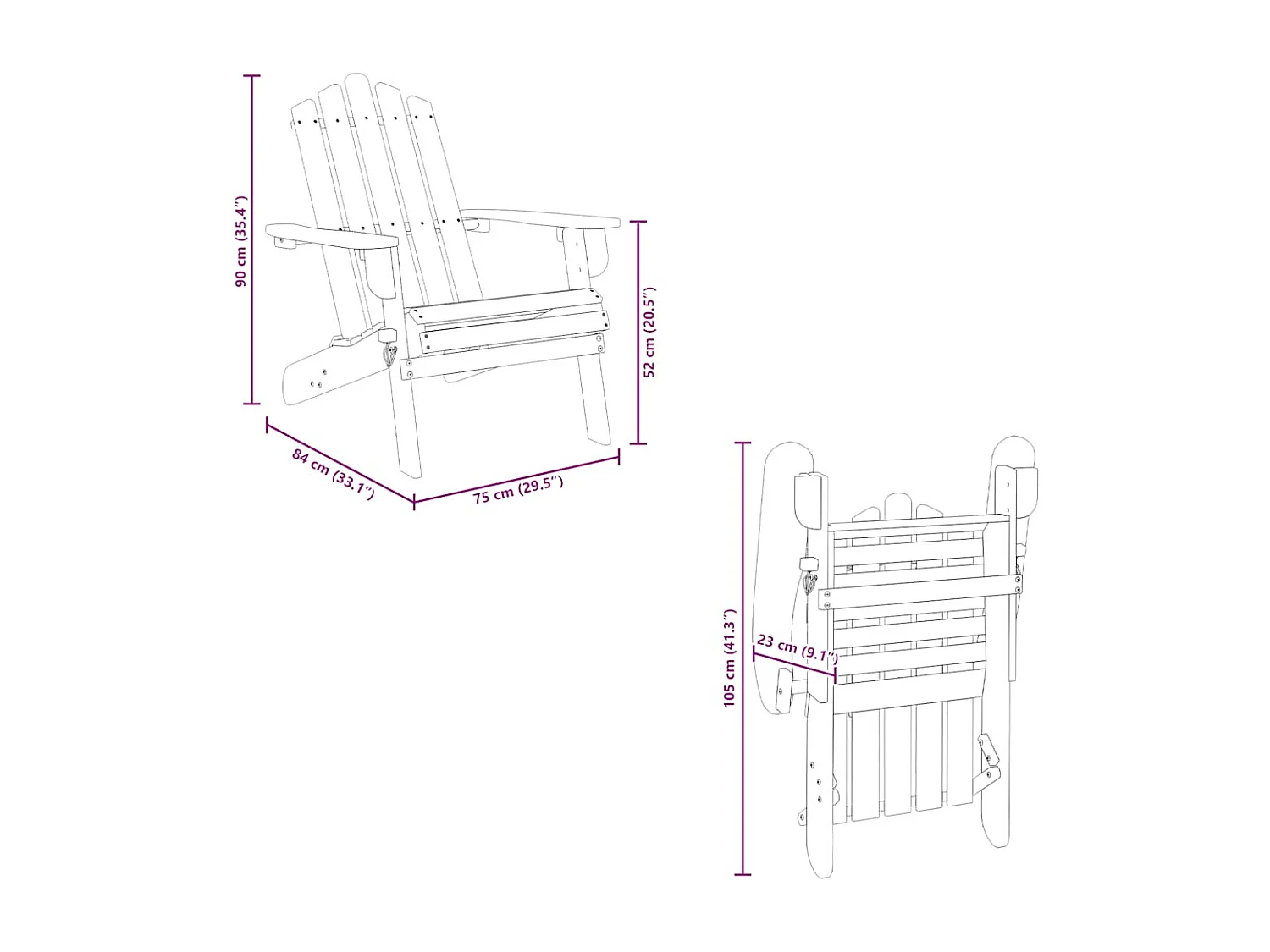 Chaises Adirondack de jardin repose-pieds lot de 2 Bois acacia