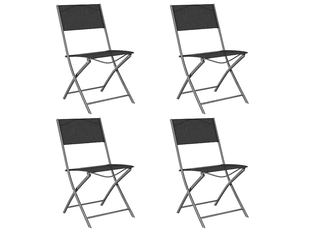 Chaises pliantes, lot de 4, acier noir et textilène