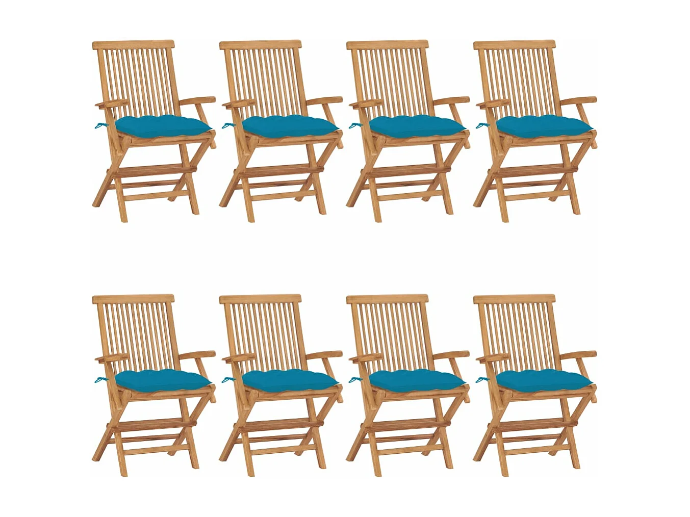 Chaises de jardin avec coussins bleu clair lot de 8 Teck massif