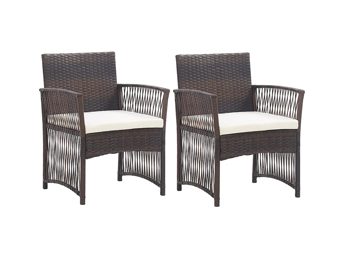 Fauteuils de jardin et coussins lot de 2 Marron Résine tressée