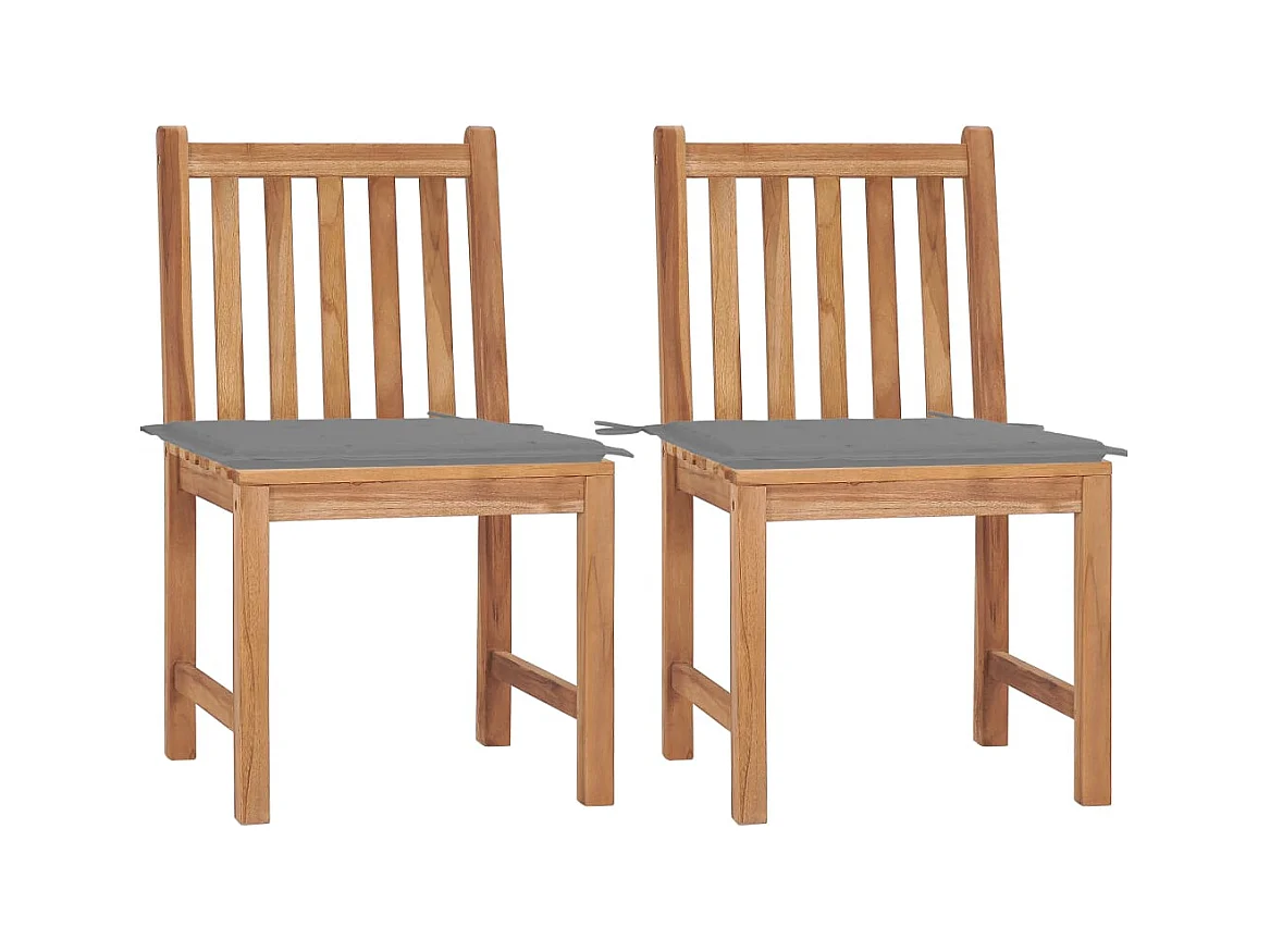 Chaises de jardin lot de 2 avec coussins Bois de teck massif