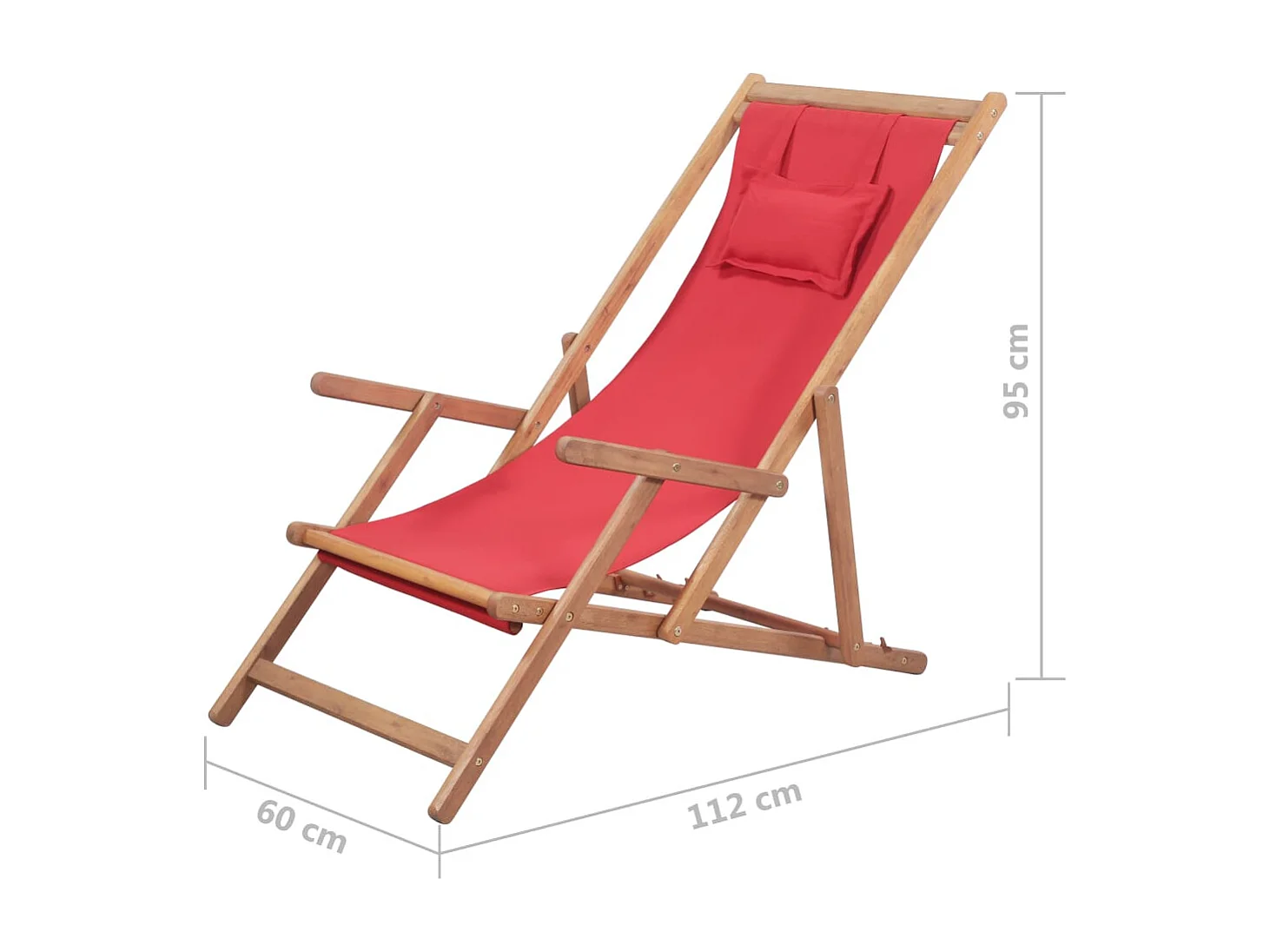 Chaise pliable de plage Tissu et cadre en bois Rouge