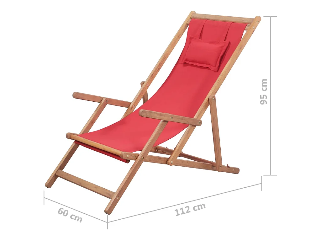 Sedia pieghevole in tessuto e struttura in legno, colore rosso.
