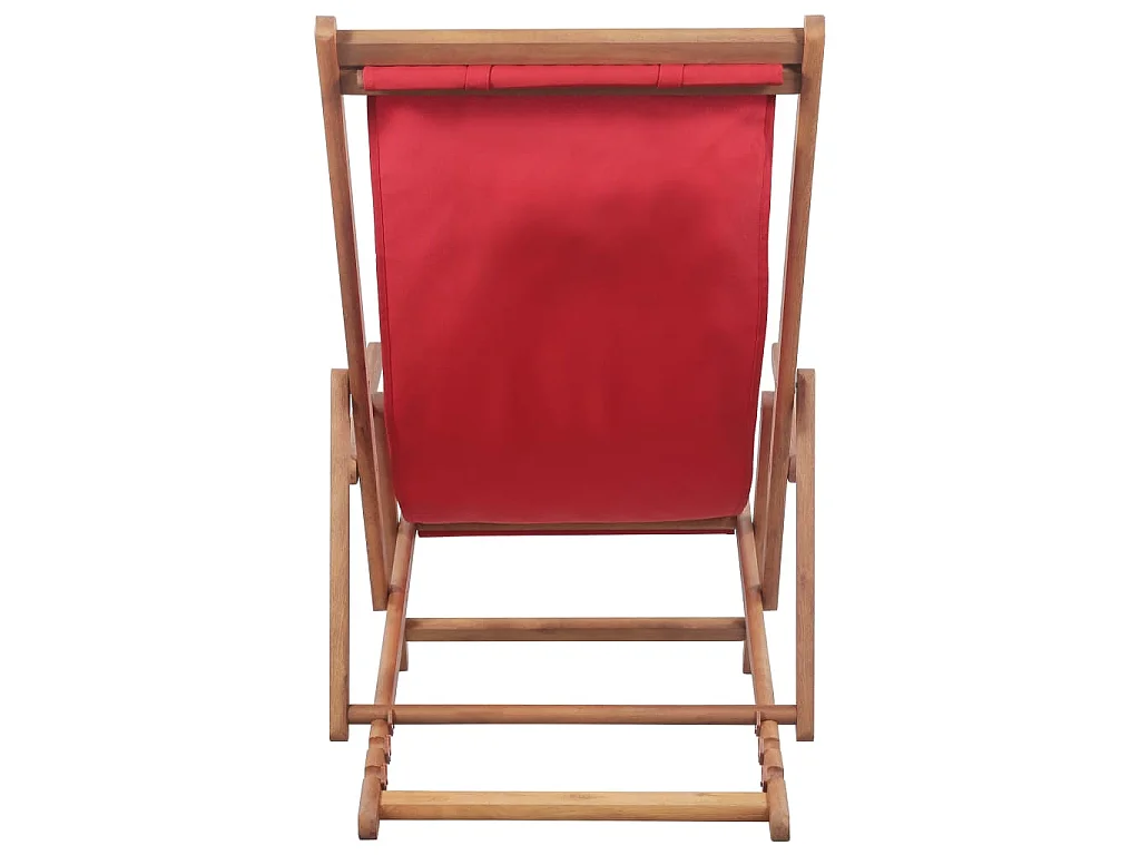 Sedia pieghevole in tessuto e struttura in legno, colore rosso.