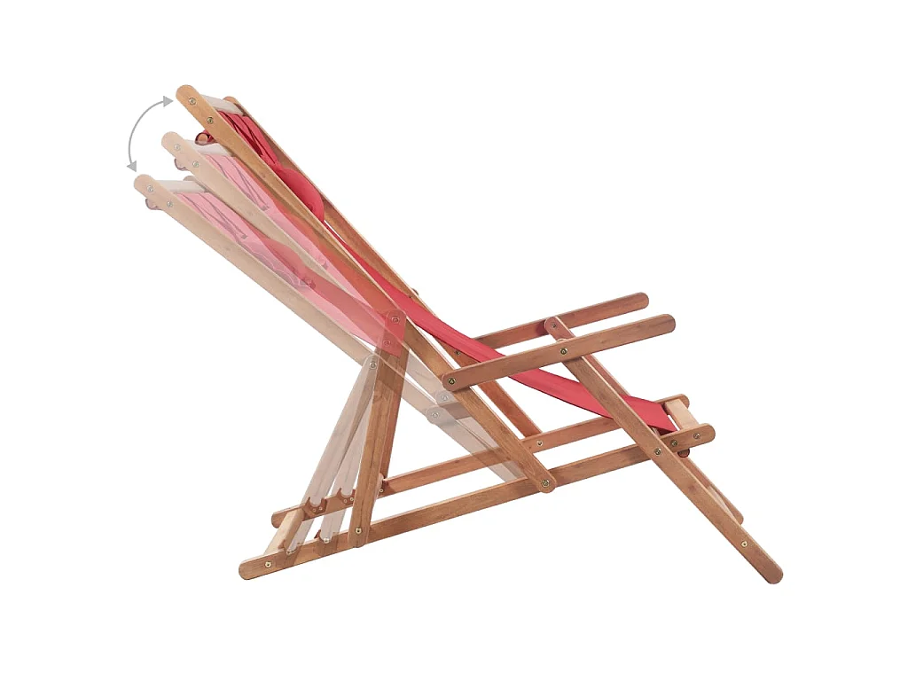 Sedia pieghevole in tessuto e struttura in legno, colore rosso.