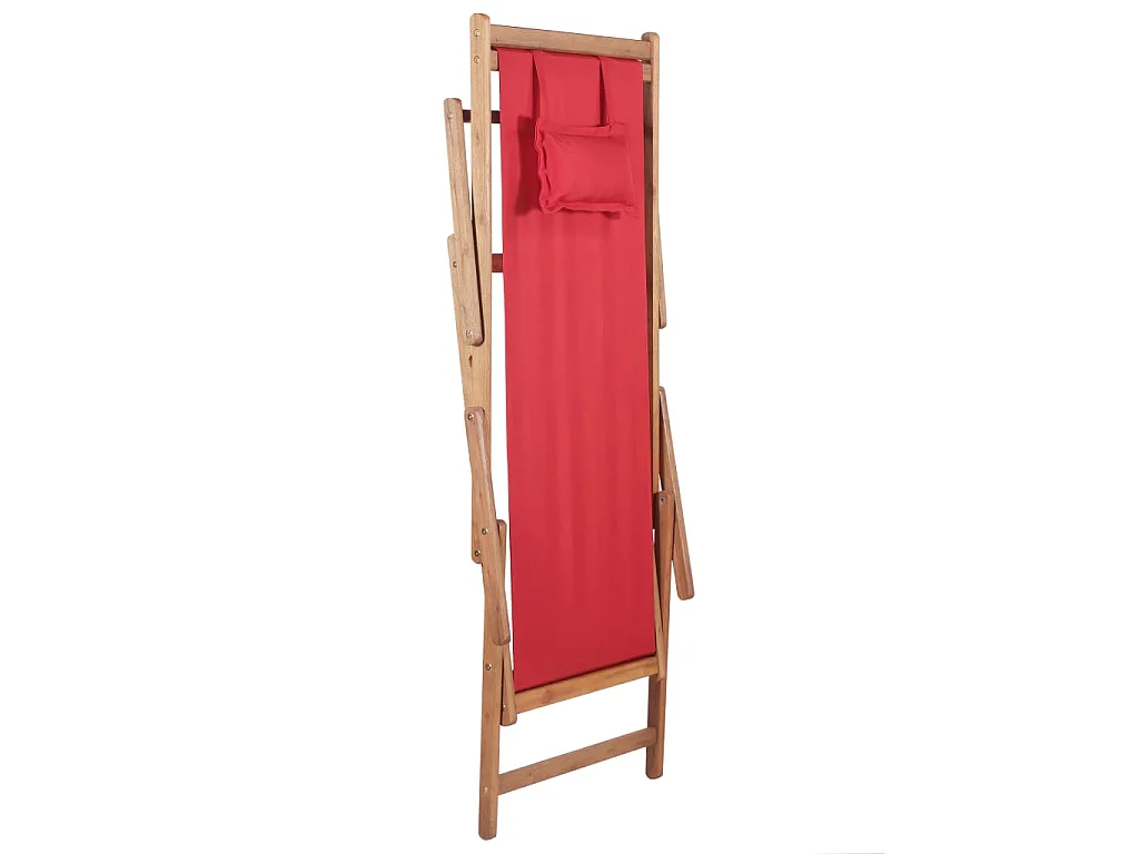 Sedia pieghevole in tessuto e struttura in legno, colore rosso.