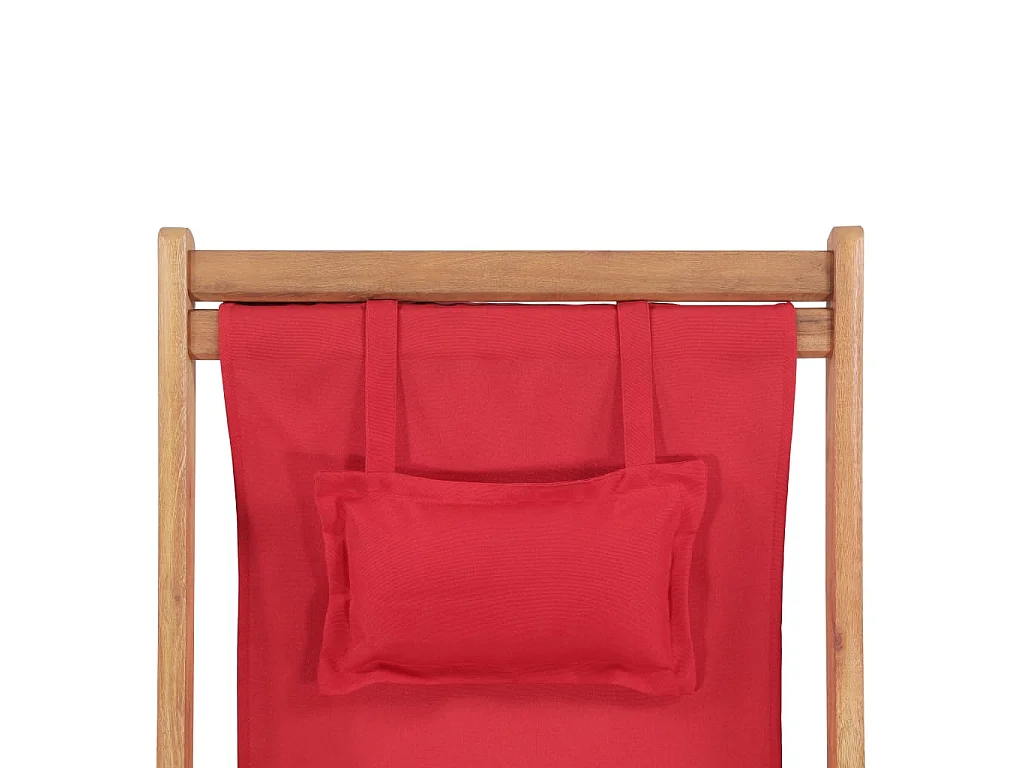 Sedia pieghevole in tessuto e struttura in legno, colore rosso.
