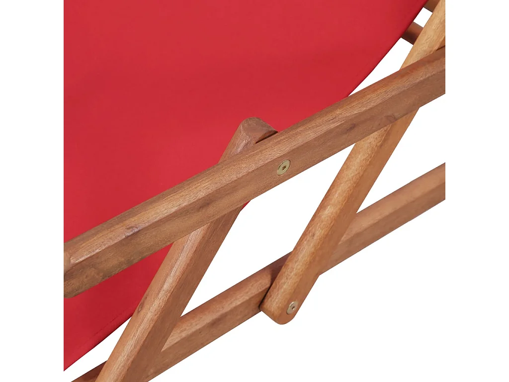 Sedia pieghevole in tessuto e struttura in legno, colore rosso.