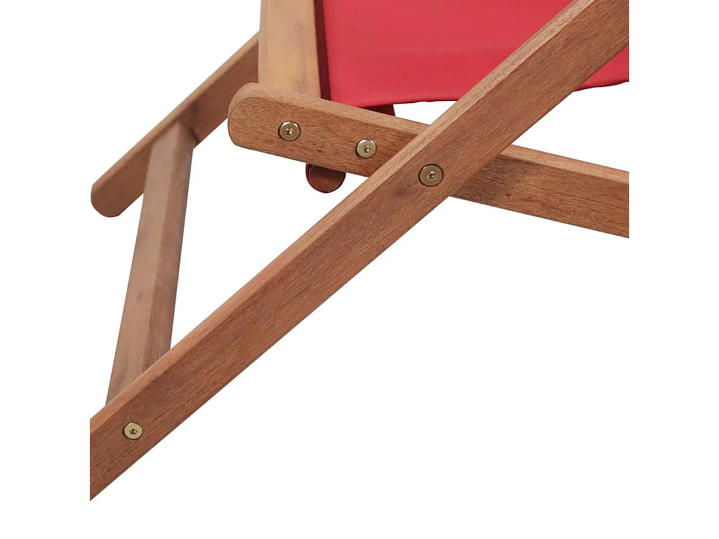 Sedia pieghevole in tessuto e struttura in legno, colore rosso.