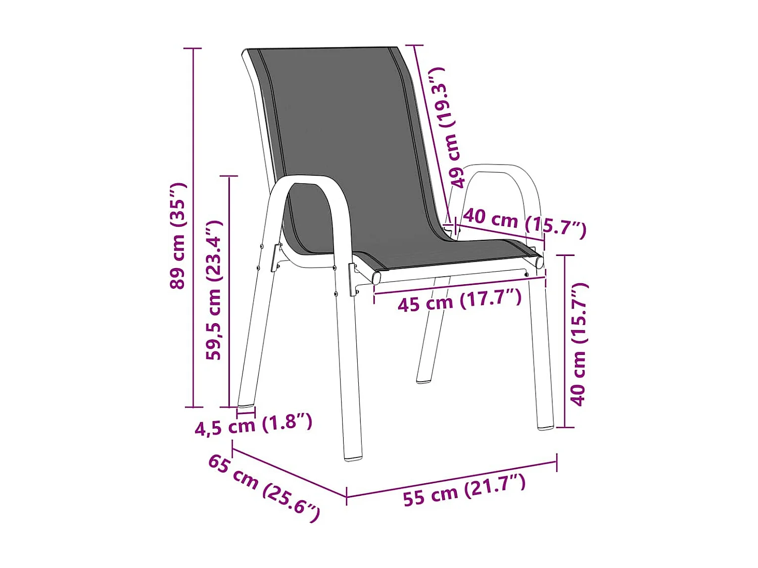 Chaises empilables de jardin lot de 6 Gris Tissu textilène