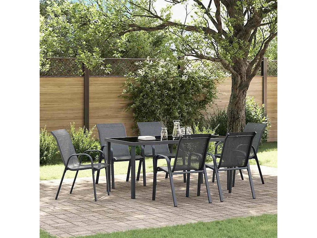 Chaises empilables de jardin lot de 6 Gris Tissu textilène