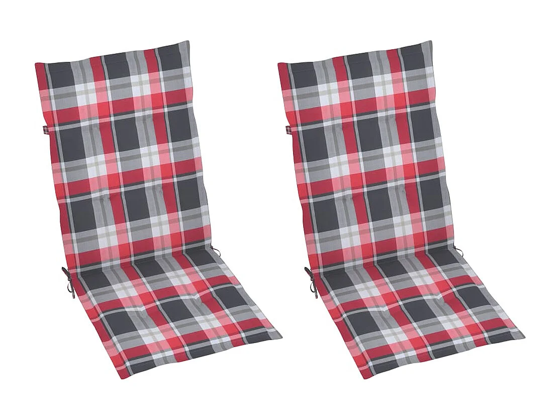 Chaises de jardin lot de 2 et coussins à carreaux rouges Teck