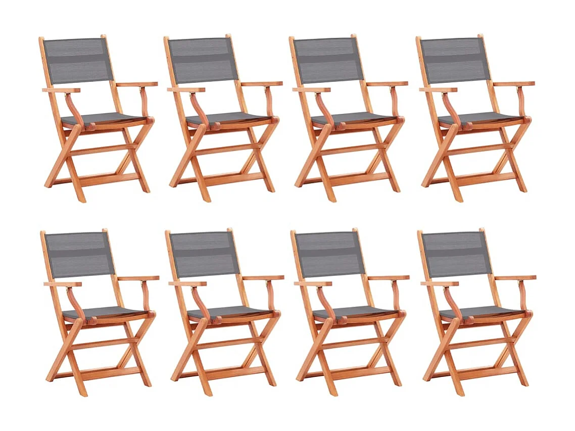 Chaises pliables de jardin lot de 8 gris eucalyptus textilène