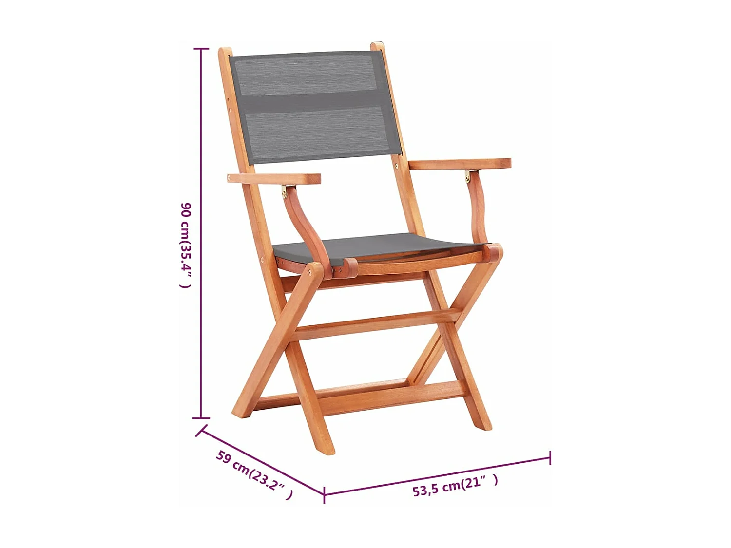Chaises pliables de jardin lot de 8 gris eucalyptus textilène