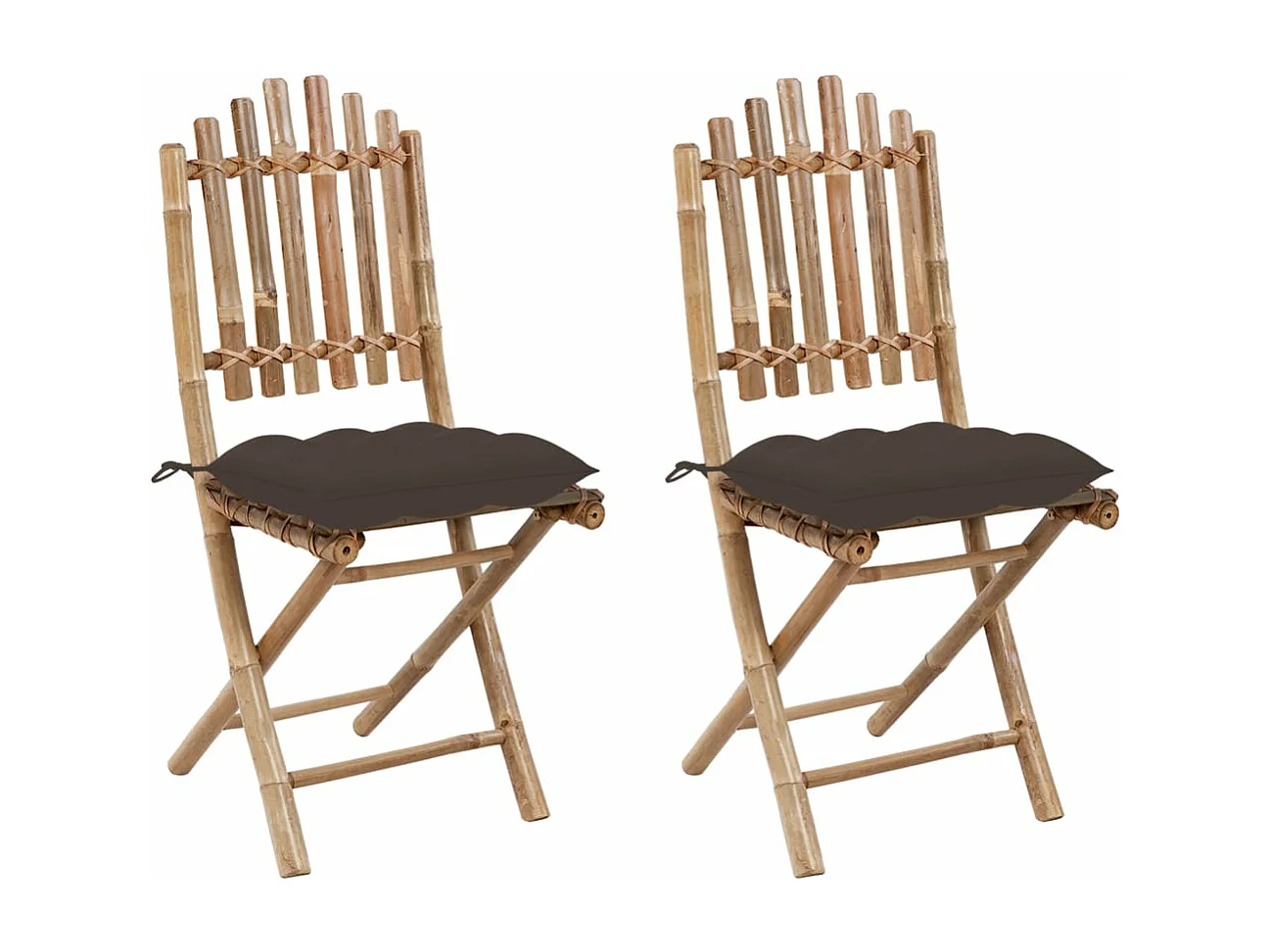 Chaises pliables de jardin lot de 2 avec coussins Bambou