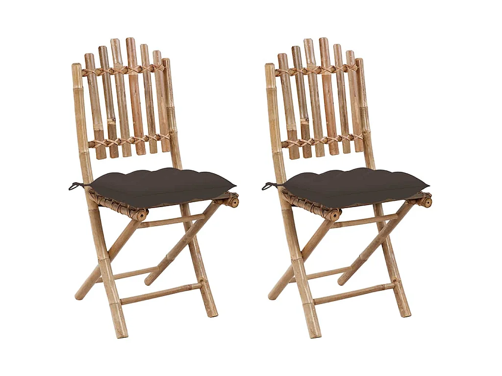 Chaises pliantes (lot de 2) avec coussins en bambou