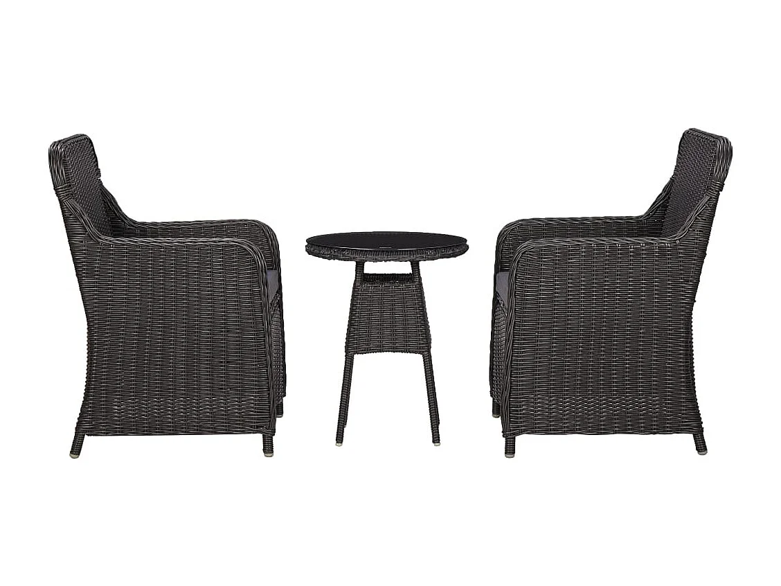 Mobilier de bistro 3 pcs avec coussins Résine tressée Noir