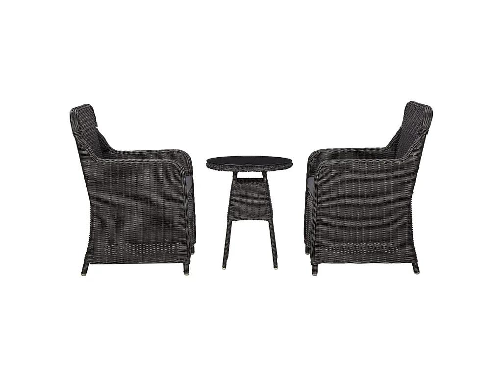 3-tlg. Garten-Bistro-Set mit Auflagen Poly Rattan Schwarz