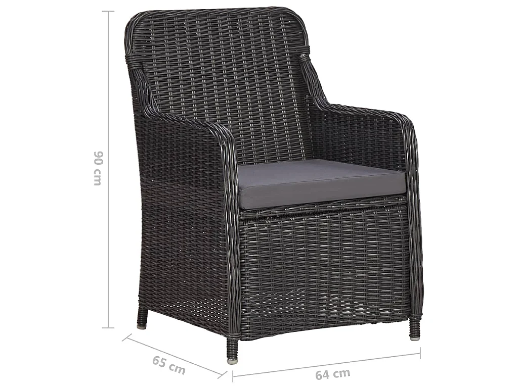 3-tlg. Garten-Bistro-Set mit Auflagen Poly Rattan Schwarz