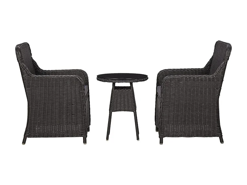 Mobilier de bistro 3 pcs avec coussins Résine tressée Noir