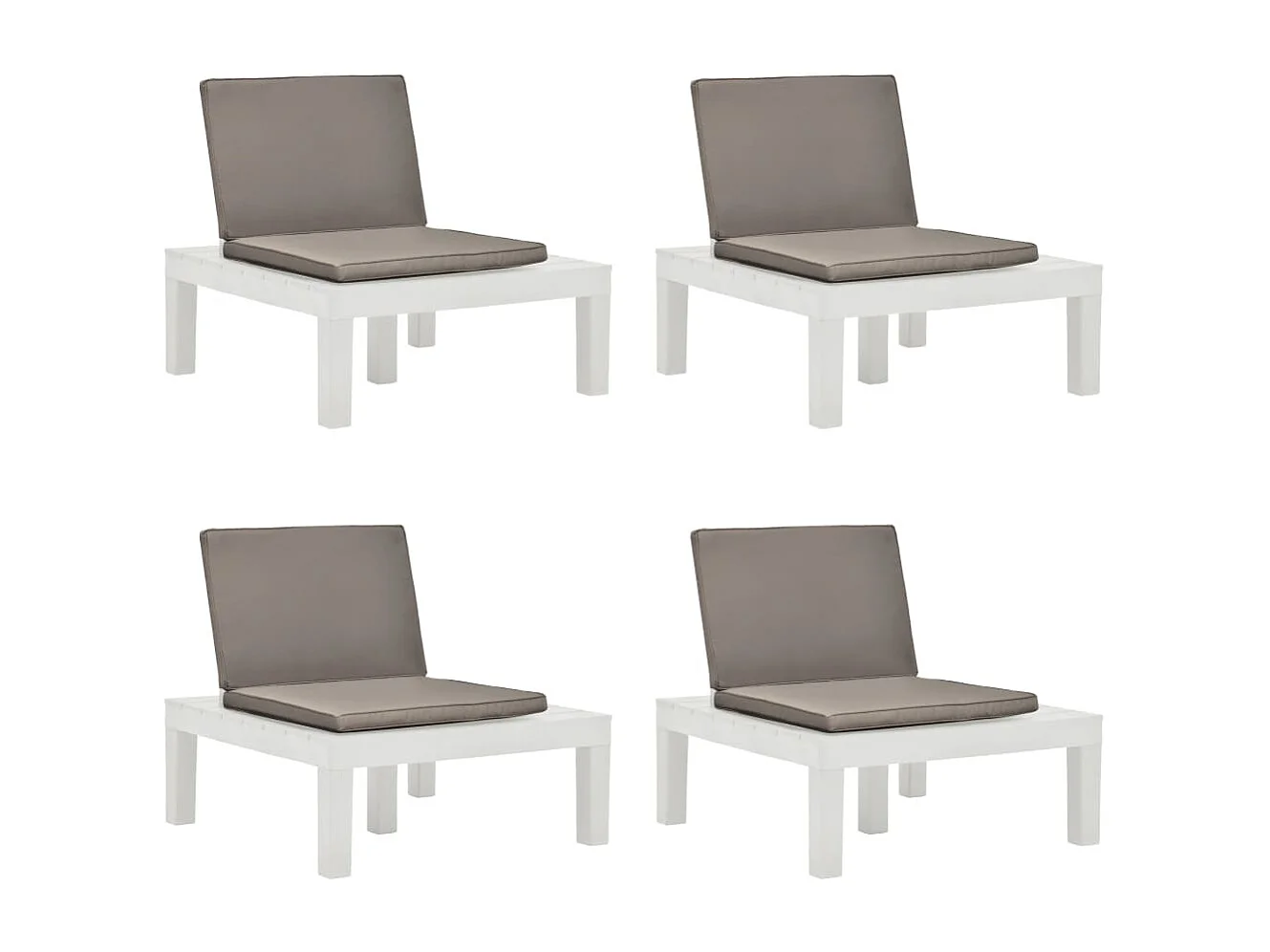 Chaises de salon de jardin et coussins lot de 4 Plastique Blanc