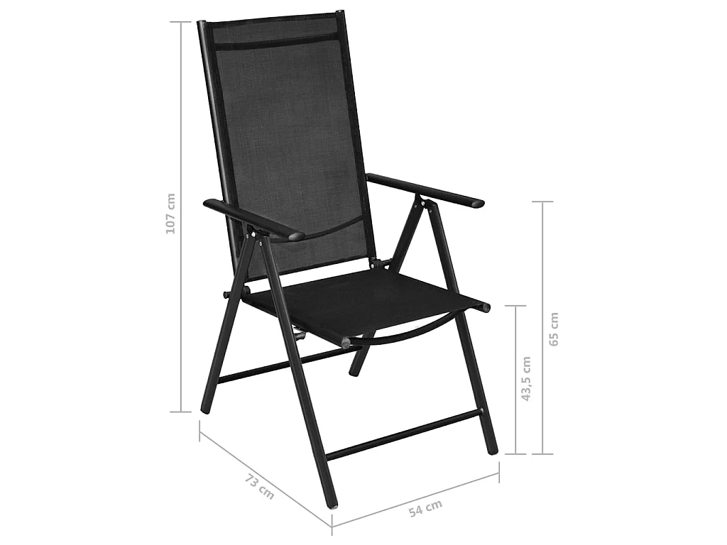 Chaises pliables de jardin lot de 2 Aluminium et textilène Noir