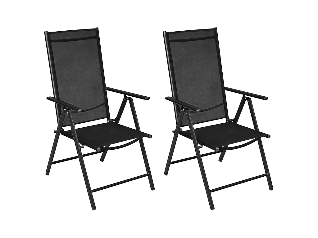Chaises pliantes 2 pièces Aluminium et Textilène Noir