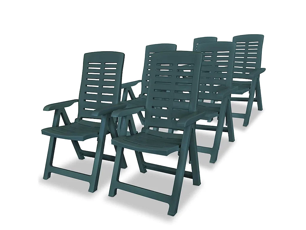 Chaises pliantes inclinables, lot de 6, en plastique vert