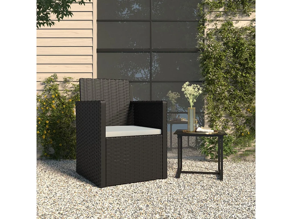 Poltrona da Giardino con Cuscino Nero in Polyrattan