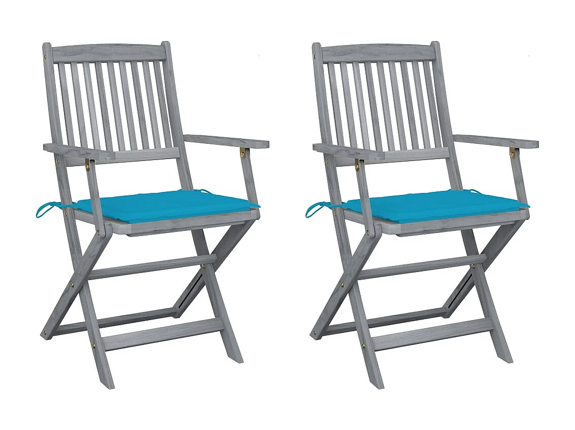 Sedie da Giardino Pieghevoli 2pz con Cuscini in Massello Acacia