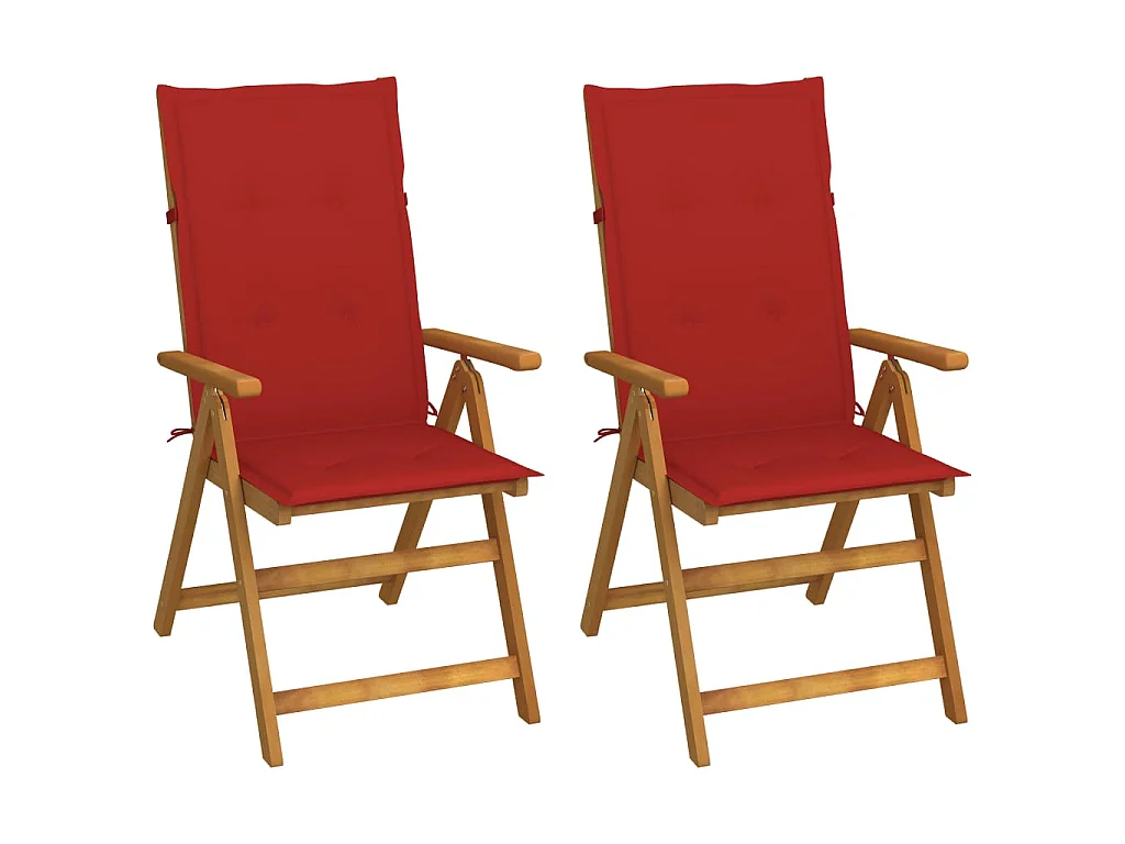 Sillas plegables reclinables (2 unidades) con cojines, de madera maciza de acacia.