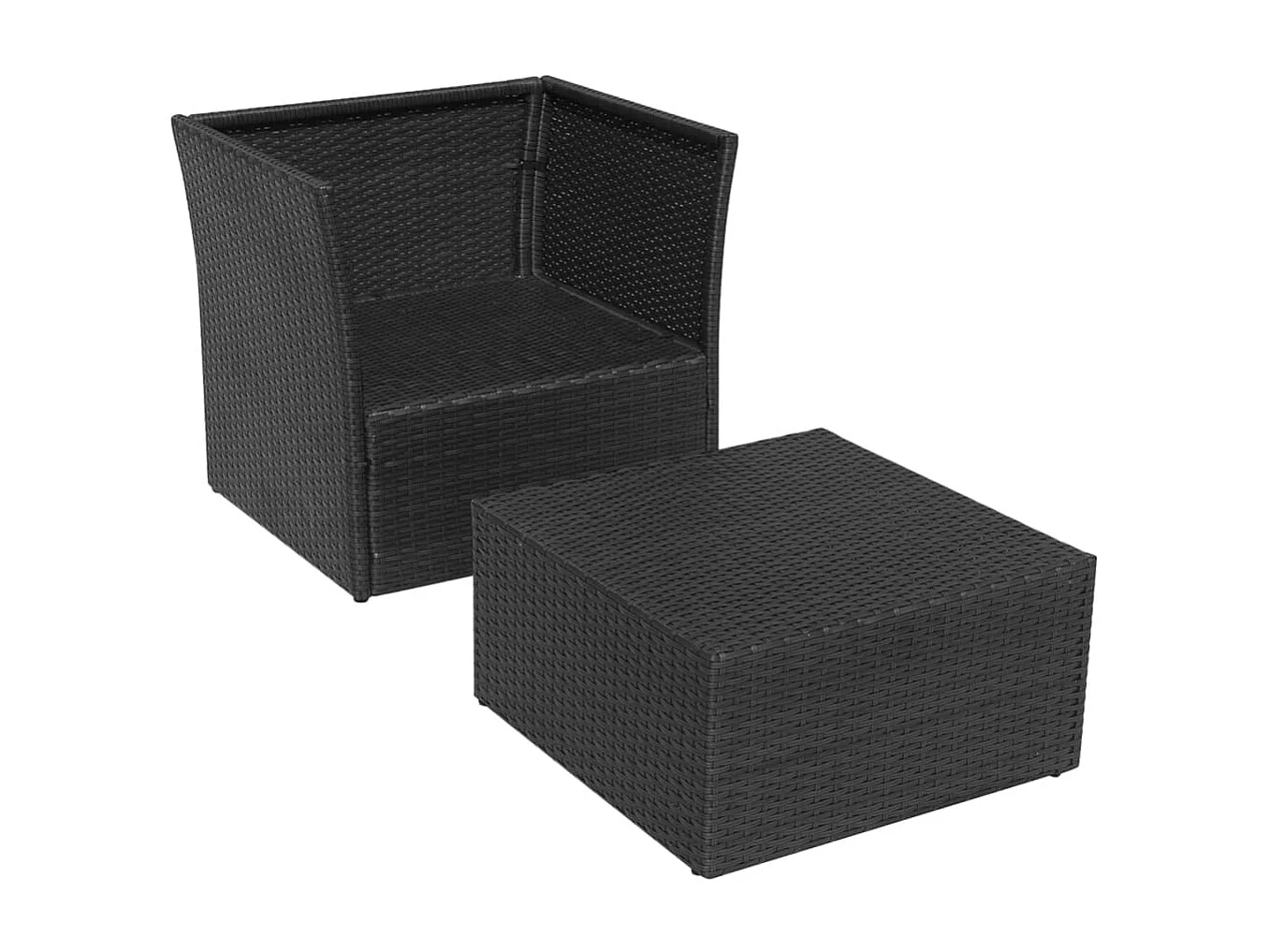 Silla de jardín con taburete poli ratán negra