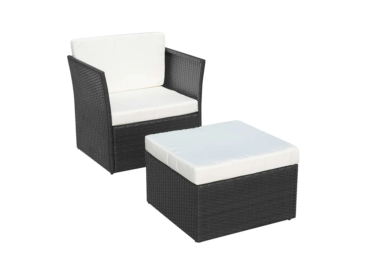 Tuinstoel met voetenbank poly rattan zwart