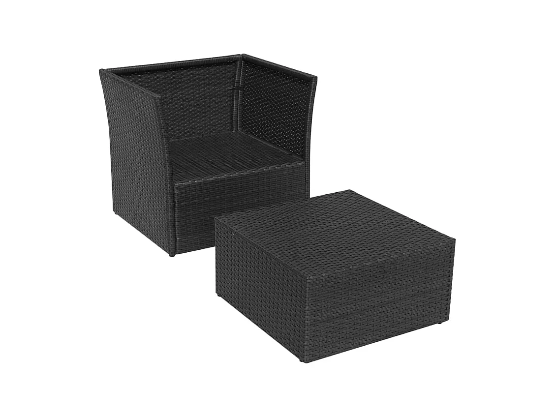 Tuinstoel met voetenbank poly rattan zwart