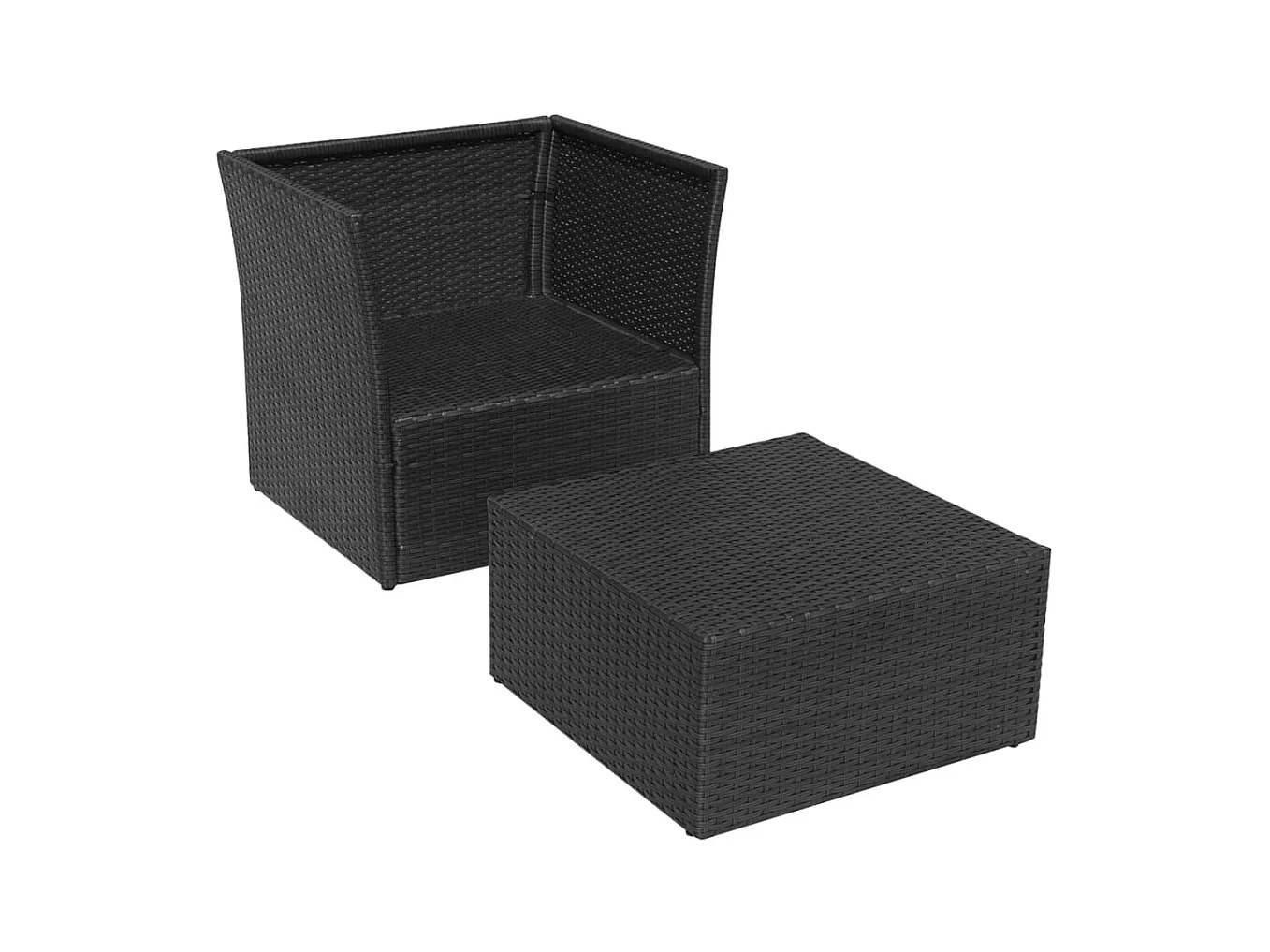 Tuinstoel met voetenbank poly rattan zwart